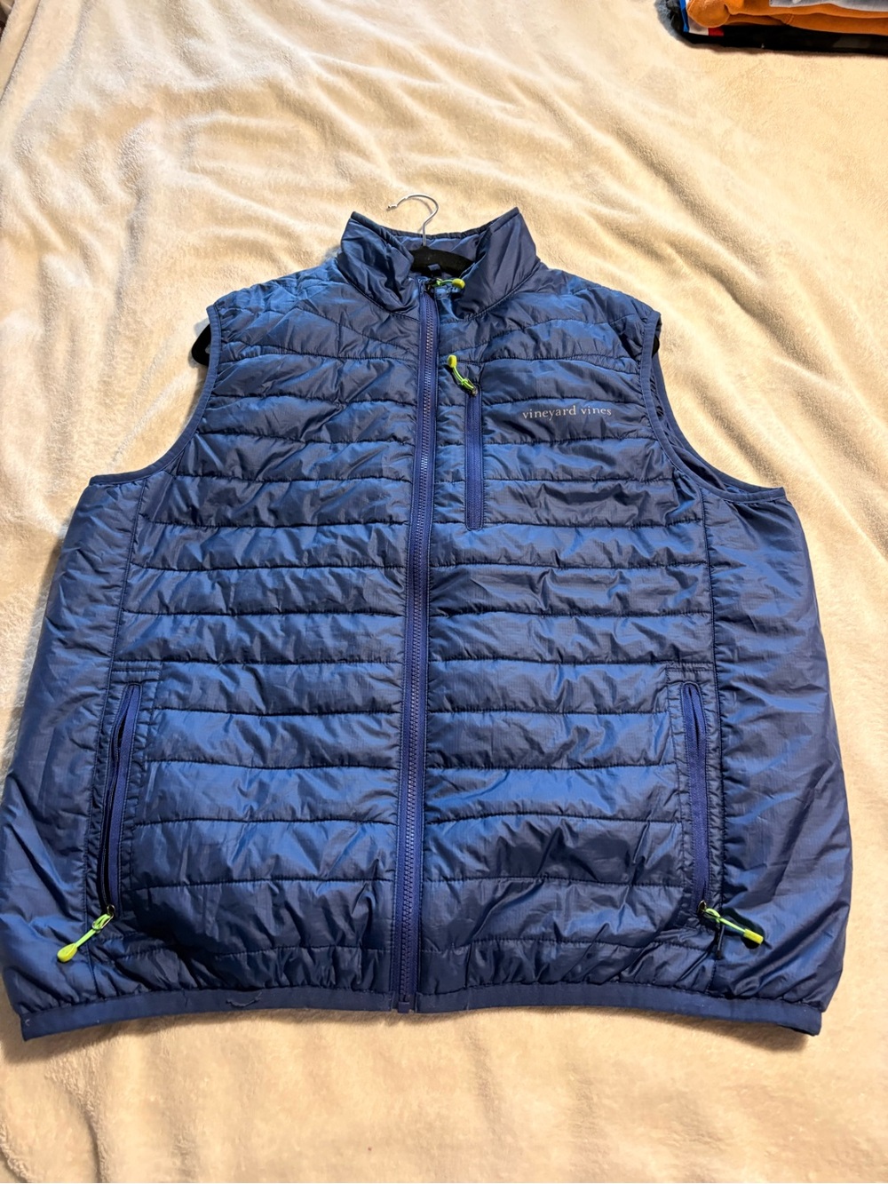 Vineyard Vines Navy Quilted Puffer Vest with Lime Accents